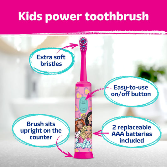 Equate Kids Barbie Oscillating Electric Toothbrush | Extra-Soft Bristles, 2 AAA Batteries Included