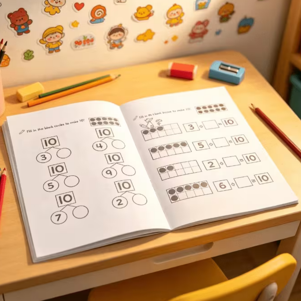 Kindergarten Math Workbook – Ages 3+ | Counting, Addition, Subtraction & Telling Time