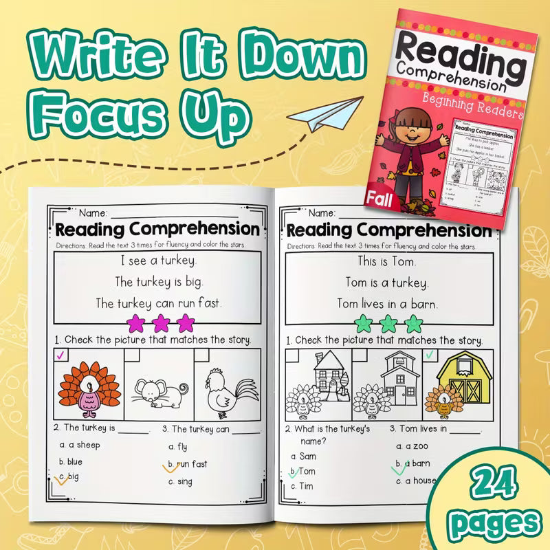 Reading Comprehension for Beginning Readers – Fall Edition 24 Pages