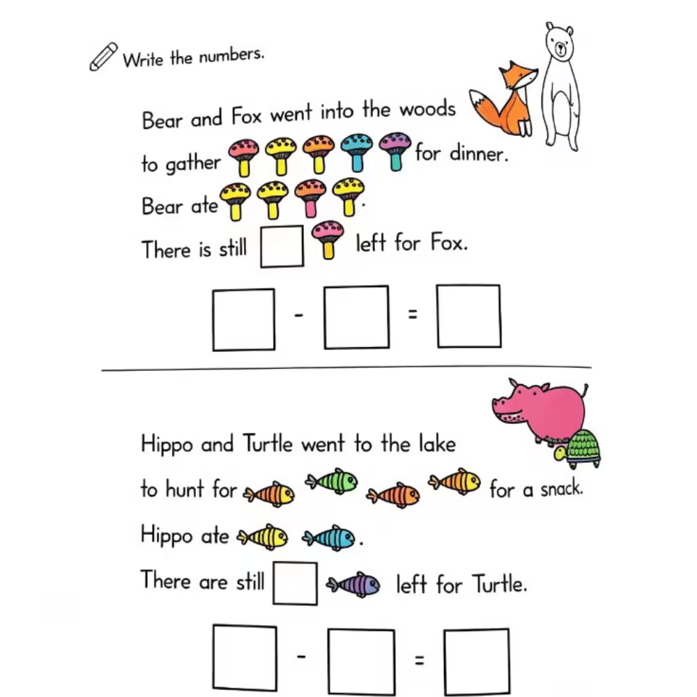 Kindergarten Math Workbook – Ages 3+ | Counting, Addition, Subtraction & Telling Time