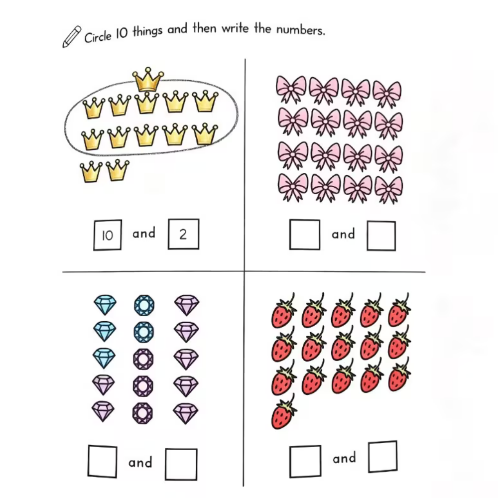 Kindergarten Math Workbook – Ages 3+ | Counting, Addition, Subtraction & Telling Time