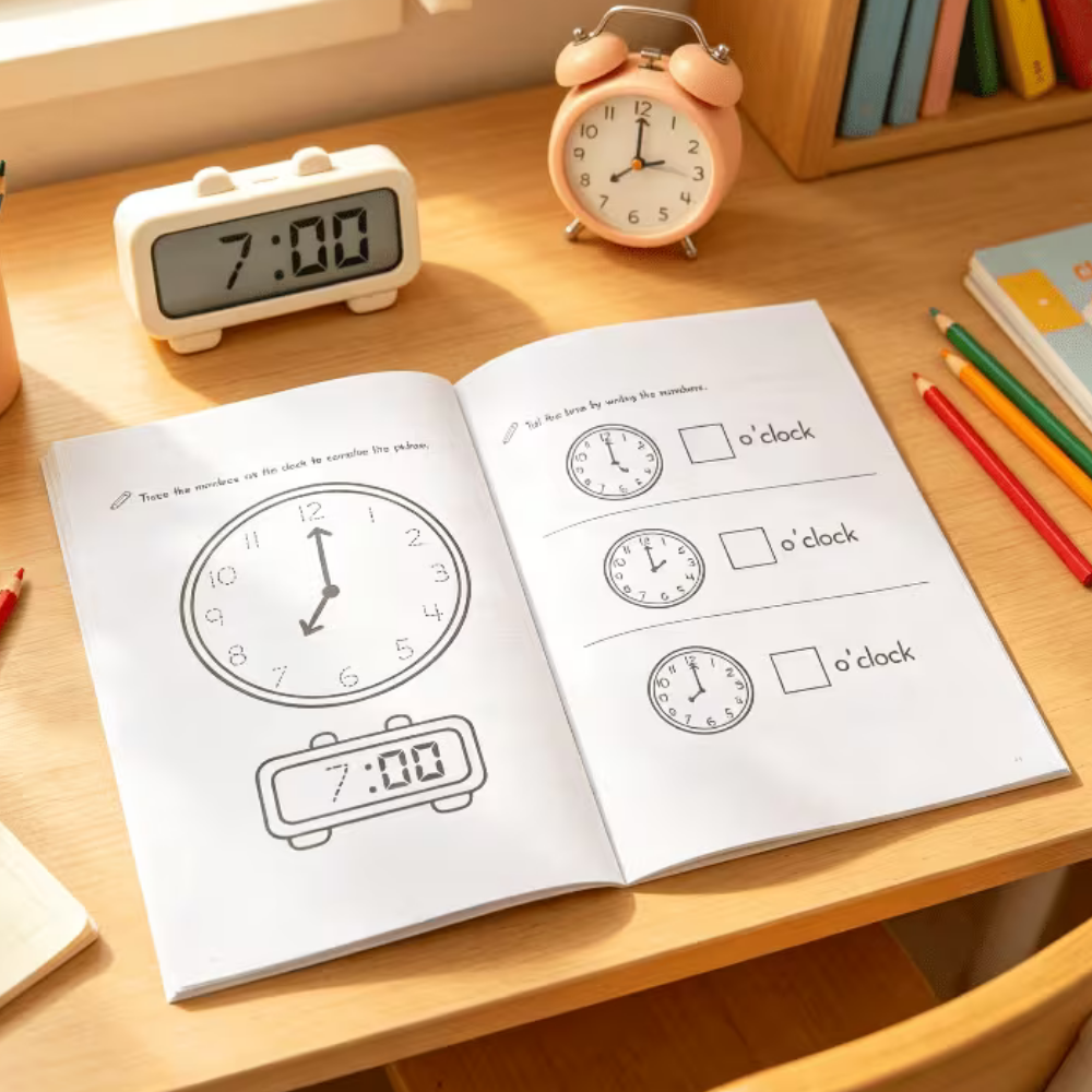 Kindergarten Math Workbook – Ages 3+ | Counting, Addition, Subtraction & Telling Time
