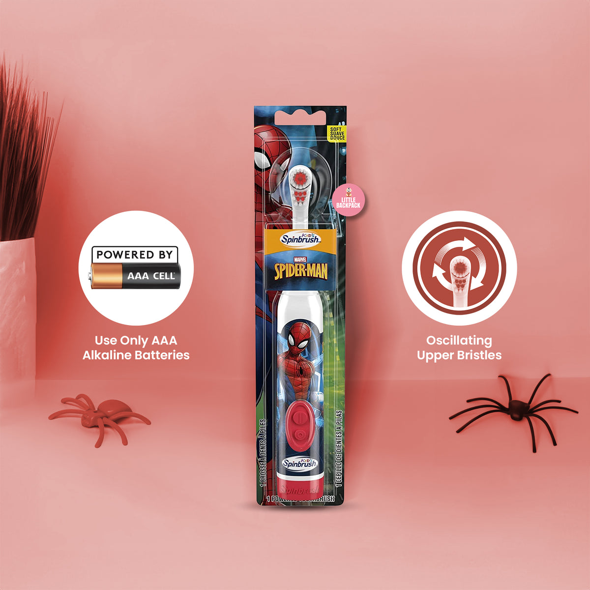 Spiderman Kid’s Spinbrush Electric Battery Toothbrush, Soft