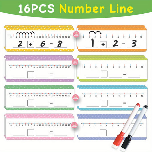 16PCS Reusable Dry-Erase Number Line Cards