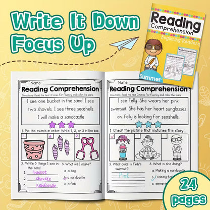 Reading Comprehension for Beginning Readers – Summer Edition 24 Pages