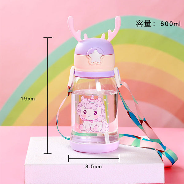 Unicorn 550ml water bottle with Straw