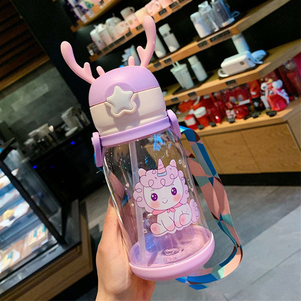 Unicorn 550ml water bottle with Straw